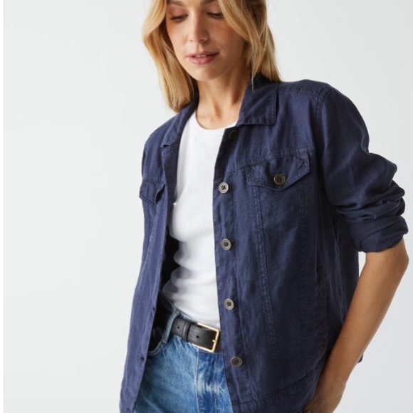 Michael Stars Jean Linen Jacket 100% Woven Linen 3XL in Blue (Nocturnal) - Picture 3 of 13